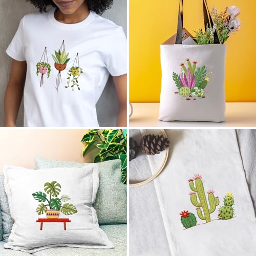 INFUNLY 4 Pack Tropical Plants Embroidery Kit for Beginners Adults Cactus Embroidery Starter Kit Punch Needle Embroidery Kits Palm Leaf Cross Stitch Kits with Patterns Instructions for DIY