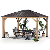 Sunjoy Hardtop Gazebo 11 x 13 ft. Standard Cedar Framed Wood Gazebos with Brown Steel and Polycarbonate Hip Roof for Garden, Backyard Shade, Brown Roof + Natural Wood Frame Sunjoy