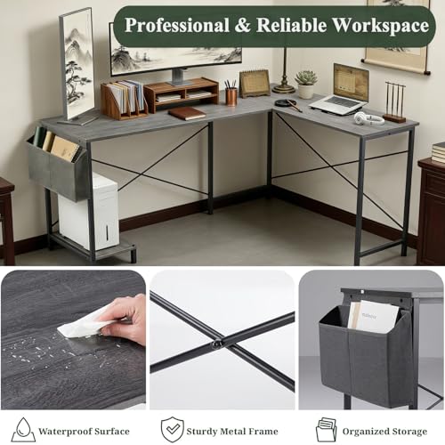 Sagenest L Shaped Desk, 50 Inch Reversible Computer Desk Corner Gaming Table with CPU Stand & Storage Bag, Sturdy Metal Frame PC Workstation for Home Office SageNest