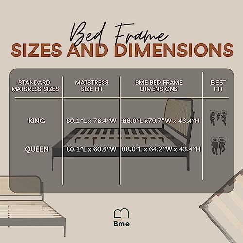 Aurelia Queen Size Bed Frame - Stylish Black Bohemian & Mid Century Modern Design with Solid Wood Support Bme