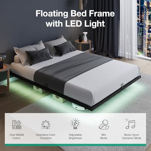 Novilla Floating Bed Frame with LED Lights, Modern Platform Full Size Bed Frame with Mattress Slide Stopper, Easy Assembly, No Box Spring Needed, Noise Free Novilla