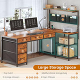 SEDETA L Shaped Desk with Drawers and Hutch, 47.2" Reversible Office Computer Desk with 5 Fabric Drawers, L Shaped Desk with Storage Shelves, Power Outlet and LED Lights for Home Office, Rustic Brown SEDETA