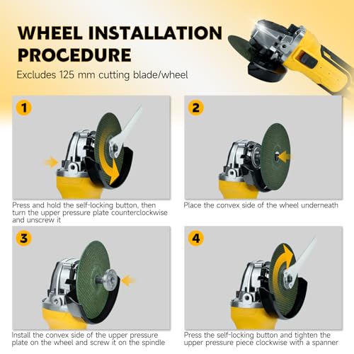 Cordless Angle Grinder for Dewalt 20v Batteries, 6600RPM Brushless Electric Grinder, 4 Variable Speed Metal Grinder for 4.9''Wheels with Adjustable Auxiliary Handle for Cutting, Polishing（No Battery) HLiePiHa
