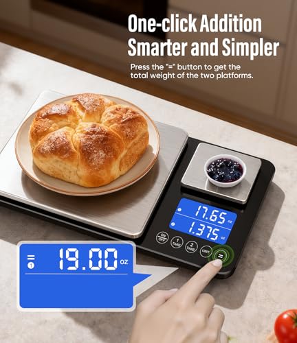 Digital Dual Platform Kitchen Scale, 33 lb Large & 1.1 lb Mini Food Scale with Dual-Line LCD Display, Stainless Steel, High Precision for Baking, Cooking, and Meal Prep Letron