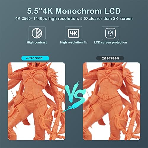 3D Printer Resin 3D Printer Orange 4K 3D Printer Photo Polymerization 3D Printer Monochrome 5.5 Inch 4K Display Parallel LED Lighting Large Print Size 4.72 x 2.68 x 7.48 Inch Longer