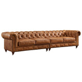 Crafters and Weavers Century Chesterfield Sofa - Light Brown Leather - 118" Crafters and Weavers