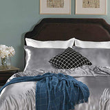 Erosebridal Hotel Grey Duvet Cover King Silk Like Satin Bedding Set Summer Reversible Quilt Comforter Cover Honeymoon Sexy Luxury Soft Lightweight Brushed Bedspreads for Farmhouse Room Decor Erosebridal