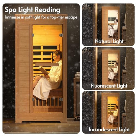 Rotihom Infrared Sauna at Home 1-2 Person with 7 Color Full Spectrum, Low EMF 1745W Fast Heating Canadian Hemlock Wood Sauna, Indoor Dry Sauna with Music Speakers for Home, Gym (3Lx3.3Wx6.3H Ft) Rotihom