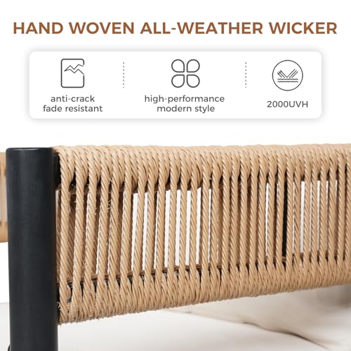 Grand patio 7-Piece Outdoor Dining Set for 6 with 1 Rectangle Expandable Table for 4-6 Person, Metal Woven Wicker Fixed Patio Chairs with Thickened Cushions for Yard, Poolside, Deck (Natural) Grand patio