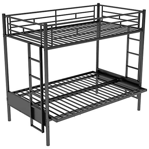 Bellemave Twin Over Futon bunk Bed, loft Bed with futon, Twin Over Full Futon bunk beds, No Box Spring Needed, Black Bellemave