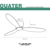 Flush Mount Ceiling Fan no light with Remote, 52 inch Low Profile Wood Ceiling Fan no light, Modern Ceiling Fan without light for Outdoor, Bedroom, Natural Wood and matte Black, DC Motor, 6 Speed OUATER