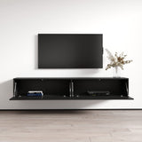 Meble Furniture Berno TV Stand - Wall-Mounted Entertainment Center Console for Bedroom & Living Room - Modern TV Floating Entertainment Center with Storage & Bookcase TV Stand Upto 71" - Black MEBLE FURNITURE & RUGS