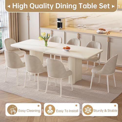 TreLined 9-Piece Modern Dining Set, 78.97" Dining Table Set for 8, Rectangular Kitchen Table with 8 Chairs, White Dining Room Tables Dinner Tables for 4-8 Person TreLined