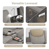 Dresegmt Home Theater Seating, Manual Recliner Sectional Sofa for Living Room, 5 Seater Reclining Sectional Couch with Flip-Up Backrest, Storage Console, USB Ports, Grey Linen & Chocolate Leather