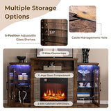 COSTWAY Electric Fireplace TV Stand for TVs Up to 65 Inches, 18-inch Fireplace Insert with APP Control, Remote Control, 16 Color Lights, Wooden Entertainment Center with Adjustable Shelves, Brown COSTWAY