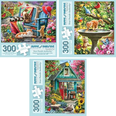 Bits and Pieces 300 Piece Puzzles for Adults Cat Puzzle 3-Pack - 300 Large Pieces 18" x 24" Jigsaw Puzzles, Larry Jones, No 2 Pieces Alike Bits and Pieces