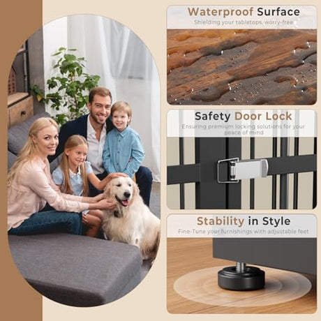 Lyromix 94.48'' Dog Crate Furniture Large Breed TV Stand with Double Rooms,Wooden Dog Kennel Dog Crate End Table with Removable Divider for Large Medium Dogs, Can Use Separately Lyromix