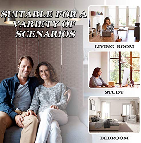 Room Dividers and Folding Privacy Screens 4 Panel 6 ft Foldable Portable Room Seperating Divider, Handwork Wood Mesh Woven Design Room Divider Wall, Room Partitions and Dividers Freestanding, Brown Dkeli