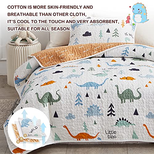 Joyreap 3-Piece Cotton Quilt Set Full/Queen, Cute Dinosaur Reversible Design for Kids Boys n Girls, Breathable Quilt Bedspread Bed Cover for All Season, 1 Quilt and 2 Pillow Shams- 90x90 inches Joyreap