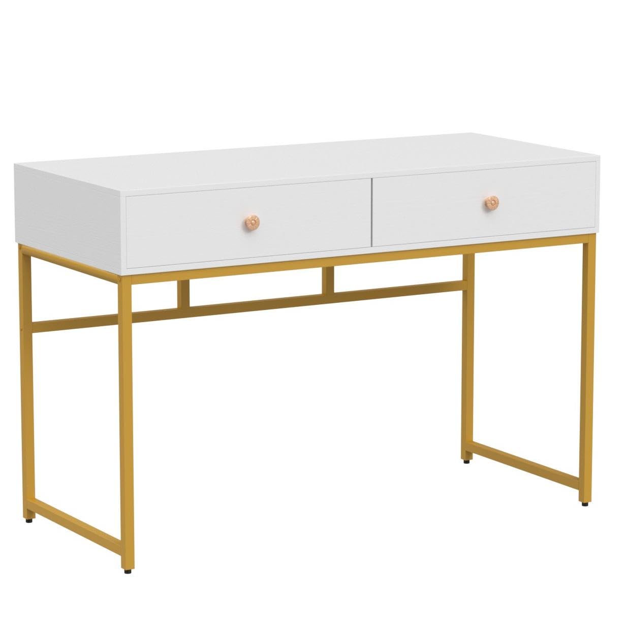 Tribesigns Computer Desk, Modern Simple 47 inch Home Office Desk Study Table Writing Desk with 2 Storage Drawers, Makeup Vanity Console Table, White and Gold - WoodArtSupply