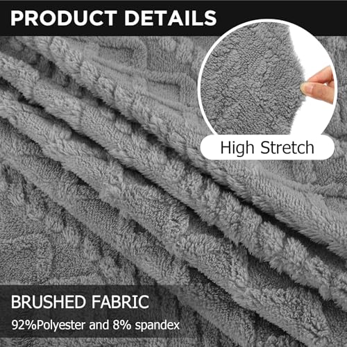SmoothNovelty Armless Futon Cover Geometric Jacquard Plush Cover Stretch Sofa Bed Slipcover Furniture Protector Without Armrests with Elastic Bottom, Soft Jacquard Fabric Small Checks, Gray SmoothNovelty