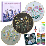 ETSPIL Beginner Embroidery Kit for Adults, 4K HD Video Tutorials, Pre-Printed Botanical Floral Designs, Essential Stitches & Bound Guide, Relaxing Screen-Free Activity for Women at Home