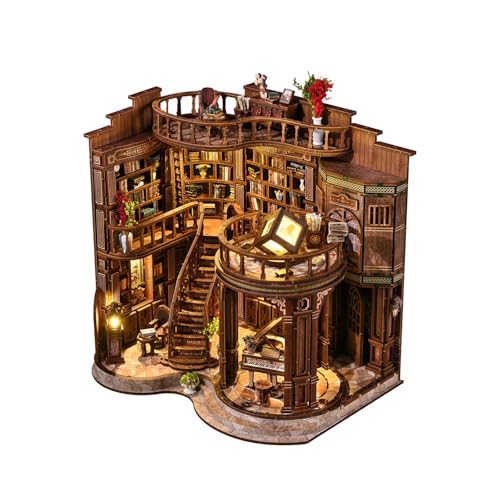 DIY Miniature House Kit, Book Nook Kit, 3D Wooden Puzzles Bookshelf Craft Kits, Dollhouse Kit with LED Light, Mini Building Kit for Adults Teen to Build (Dreamy Book Hall)