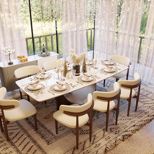 POVISON 94" Modern Dining Table for 8-10, Hobart Matte White Dining Room Table, Sintered Stone Tabletop with Bronze Carbon Steel Pedestal, 94 inch Rectangle Dining Table (Table Only) POVISON