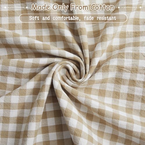 KKJIAF 4 Pieces Plaid Ruffle King Size Sheets Set, Cotton Gingham King Sheet Set Linen Feel Comfy Breathable Ruffed Plaid Bed Sheet Set with 16 Inches Deep Pocket, Taupe KKJIAF