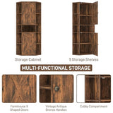 Halitaa Farmhouse Corner Cabinet, Tall Corner Storage Cabinet with Barn Doors and Adjustable Shelves Wooden Display Bookshelf Pantry Cabinets Organizer Home Furniture for Bathroom, Living Room Halitaa