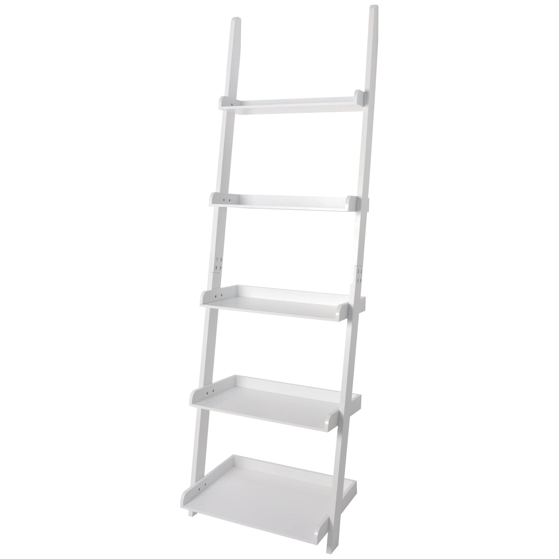 eHemco Contemporary 5-Tier Leaning Wall Ladder Bookshelf in White - WoodArtSupply