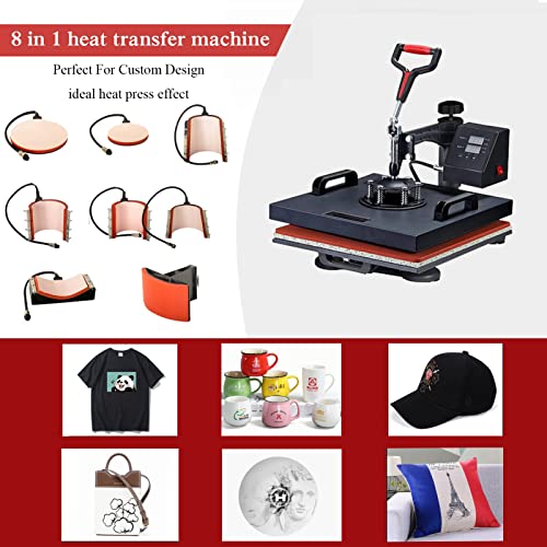 ENPAP Heat Press 15x15 Inch 8 in 1 Heat Press Machine 360-Degree Swing Away Digital T Shirt Press Machine Multifunction Sublimation Combo for T Shirts Mugs Hat Plate Cap Bottle ENPAP