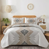Dintszyayue Brown Boho Quilt Set Queen,3 Pieces Aztec Texture Quilt with 2 Pillowcases,Bohemian Geometric Bedspread Bedding Set Microfiber Quilted Coverlet Set for All Seasons Queen Size(90"×96") Dintszyayue