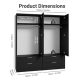 Madesa 4 Doors 4 Drawers Storage Cabinet Wardrobe with Shelves and Hanging Space 63" L Wooden Armoire Closet Organization Unit for Bedroom and Office (Black) Madesa