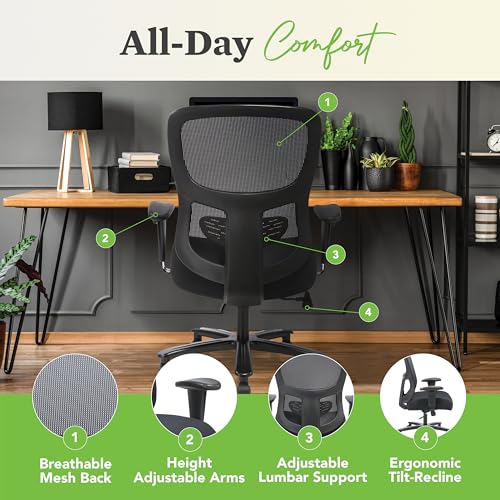 HON Sadie Big and Tall Office Chair, Ergonomic Desk Chair with Mesh Back, Lumbar Support, 350 lb Max, Black HON