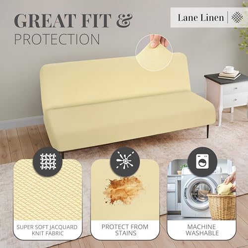 LANE LINEN Armless Futon Cover - Easy to Install Stretch Sofa Bed Slipcover, Soft Elastic Textured Full Size Cover, RV Couch Protector, Machine Washable - Pearl Ivory LANE LINEN