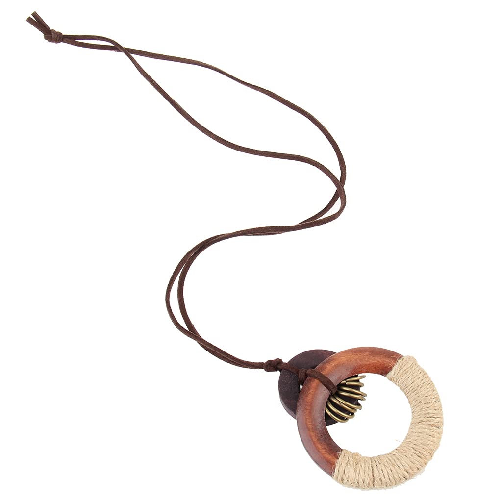 GelConnie Womens Pendant Necklace Wood Handmade Jewelry Leather Necklace Long Rope Sweater Necklace for Woman GelConnie