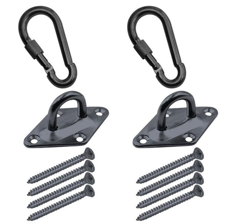 Branded Boards Heavy Duty Black or Silver 1000lb Load Hammock Hanging Kits with Locking Carabiner Snap Hooks, for Trees, Ceilings, Walls, Porches, Posts (Diamond-Plate-Hammock-Kit-Black) Branded Boards