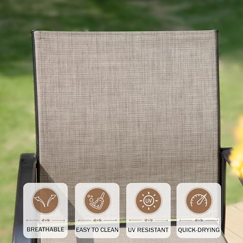 HERA'S HOUSE 5 Piece Patio Dining Set, 4 x Brown Textilene Dining Chair and 37" Square Wood-Like Dining Table with Umbrella Hole, Outdoor Table and Chairs Set for Lawn Garden Backyard Deck HERA'S HOUSE