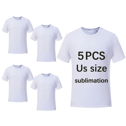 OKBA 5 pcs Sublimation Blank T-Shirts Round Collar Short Sleeves Adult White Polyester t Shirts (Large)