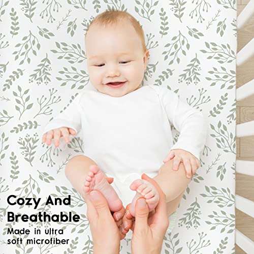 Yoofoss Baby Crib Sheets for Boys Girls, Fitted Crib Sheet 2 Pack for Standard Crib and Toddler Mattress, Super Soft Microfiber Baby Sheet 28x52x8in(Green+Leaf) Yoofoss