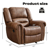 CANMOV Rocker Recliner Chair, Leather Recliner Chair with Overstuffed Backrest and Armrests, Manual Single Sofa for Living Room,Bedroom, Nut Brown
