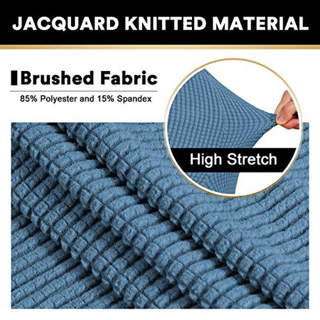 PrinceDeco Stretch Armless Futon Cover - Full Queen Size Sofa Slipcover - Furniture Protector With Elastic Bottom, Checked Pattern Jacquard, Dusty Blue PrinceDeco