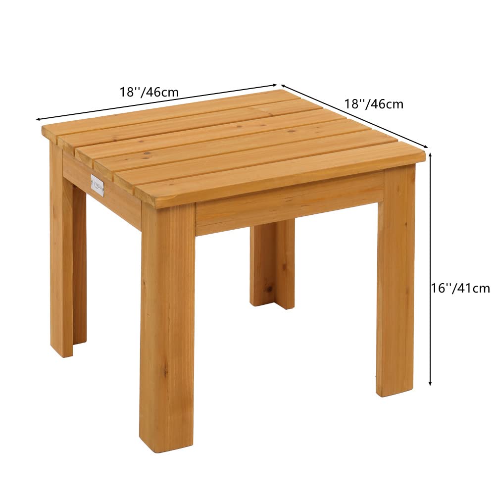 VINGLI Outdoor Adirondack Side Table W/Natural Finished, 18" Square Thick Wooden Coffee Table Top, Stable Large Weight Capacity Conversation End Table for Patio Backyard, Garden, Poolside and Balcony VINGLI