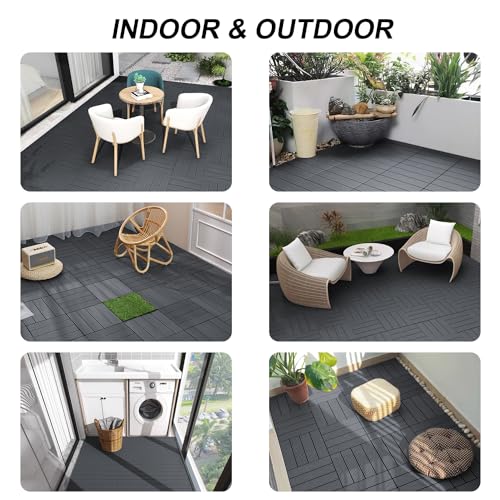 Interlocking Deck Tiles, 27 PCS Outdoor Patio Flooring, 12"x12" Interlocking Decking Tile Outdoor All Weather Use, Waterproof Patio Pavers for Pool Balcony Backyard Porch, Dark Grey