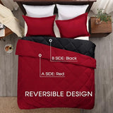 Basic Beyond Queen Comforter Set, Red and Black Comforter Set Queen Size, Reversible Bed Comforter Queen Bed Set for All Seasons, 1 Comforter (88"x92") and 2 Pillow Shams (20"x26"+2") Basic Beyond