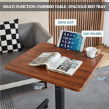 Mobile Standing Desk,Height Adjustable Overbed Bedside Table with Wheels&Cup Holder,Hand Crank Sit Stand Desk and Laptop Cart,Computer Workstation for Home Office Classroom Hospital (Manual Walnut) BeGyoku
