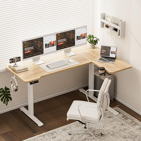 Acrolix 59 Inch L Shaped Standing Desk Adjustable Height, Electric Corner Standing Desk, Sit Stand Computer Table with Reversiable Splice Board,Light Rustic Brown Acrolix
