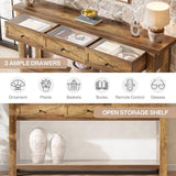 Tribesigns 70.9” Console Table with 3 Drawers, Extra Long Entryway Table for Hallway, Living Room, Narrow Sofa Table Behind Couch with Storage Shelf, Rustic Brown Wood Foyer Furniture Tribesigns