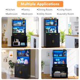 Gurexl 64" Farmhouse Kitchen Pantry with Auto Sensor LED,Storage Cabinets with 2 Outlets for Microwave & USB-C Ports,Hutch Cabinet with Pegboard,2 Cabinet,2 Drawers,1 Large Countertop Gurexl